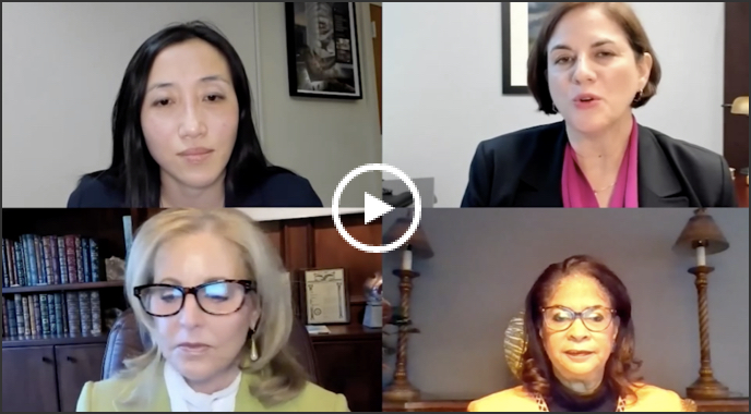 Dr Jin Hee Kim, Dr Sandra Hurtado, Dr Linda Bradley, and Dr Barbara Levy discussing shared decision-making in uterine fibroids